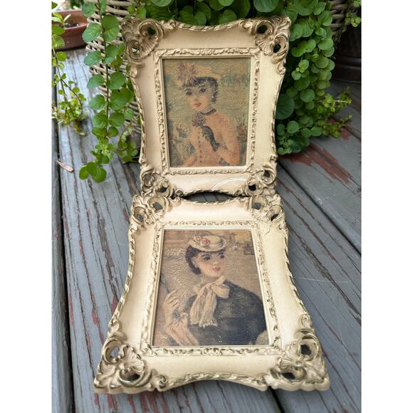 Vintage French pictures ladies girls portraits art Victorian set 4, floral wall - Picture 6 of 13